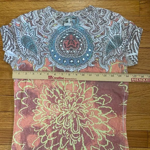 Max Rave Shirt Women’s Large Geometric Design Multicolor Y2K Top Review Measure* - Picture 4 of 5